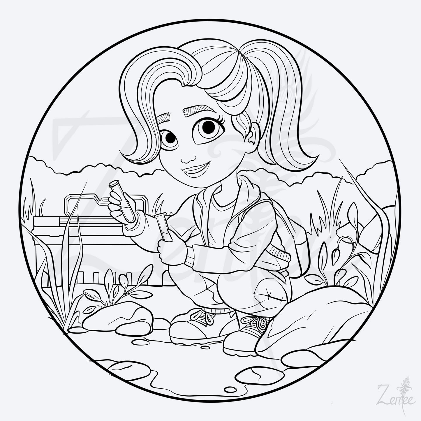 Alphabet Book: Eliza the Environmental Scientist - Coloring Page
