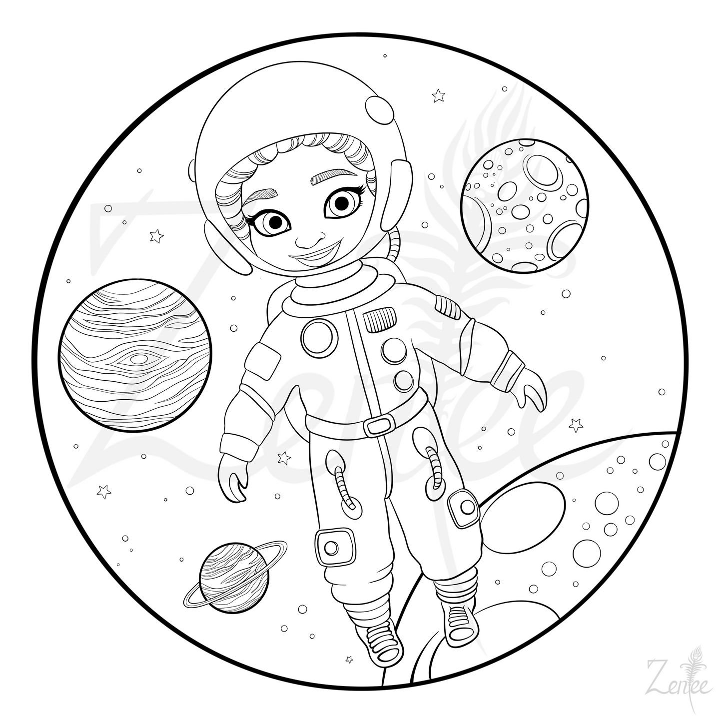 Alphabet Book: Ava the Astronaut - Coloring Page